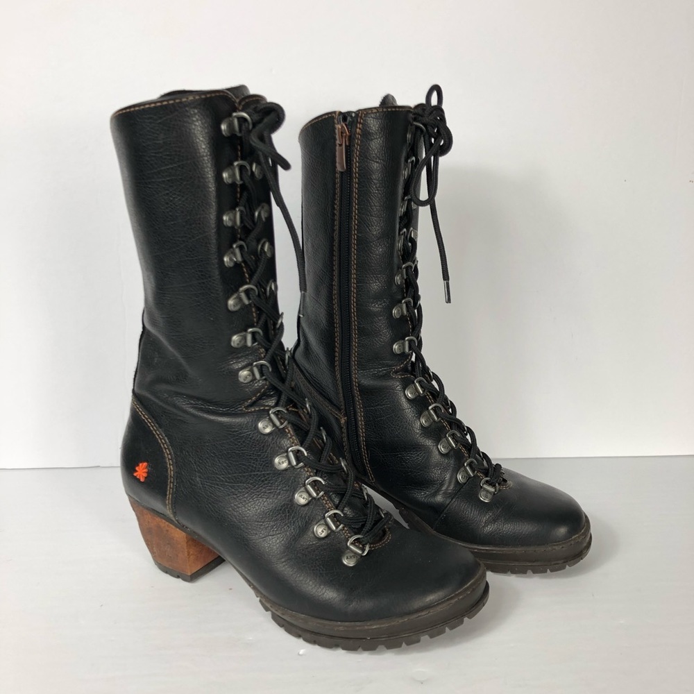 Art Oslo 502 Black Leather Lace Up Heeled Boot 39